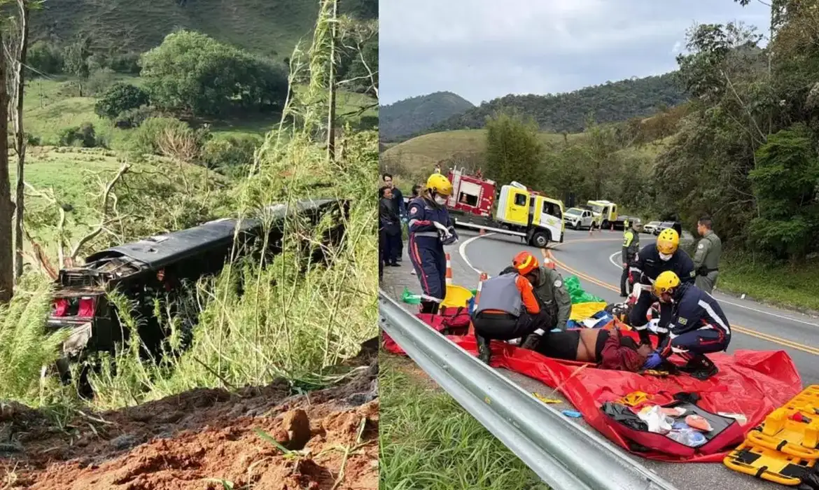Ônibus com 48 pessoas cai em ribanceira em Cruzeiro (SP) e deixa ao menos cinco mortos